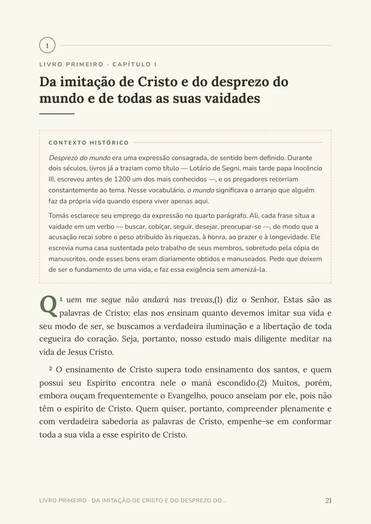Página real de A Imitação de Cristo em português