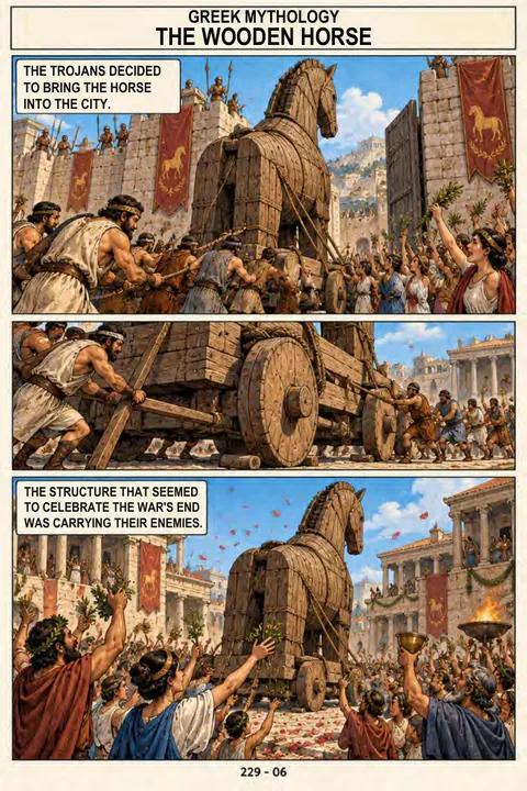 Actual page from the English edition: The Wooden Horse (6–7) · 1223