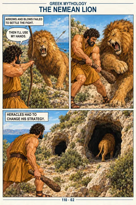 Actual page from the English edition: The Nemean Lion · 581