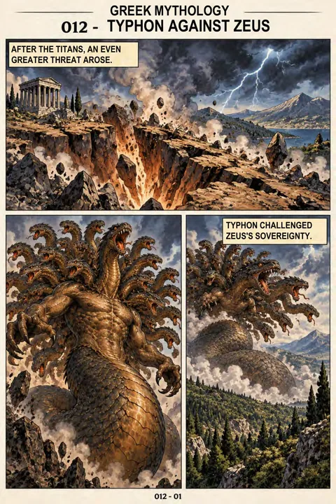 Actual page from the English edition: Typhon against Zeus · 128