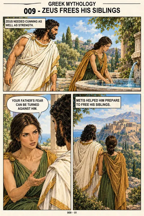 Actual page from the English edition: Zeus Frees His Siblings · 70