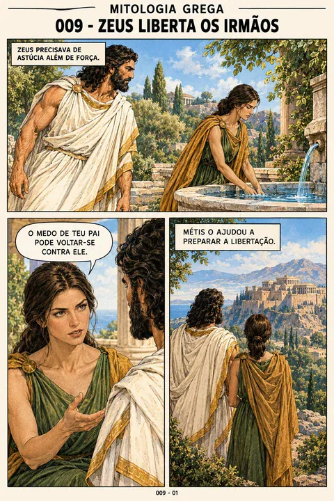 Página real da edição em português: Zeus liberta os irmãos, primeira página