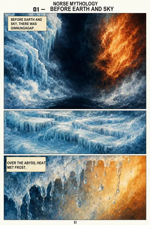 Actual page from the English edition: Before Earth and Sky · 11