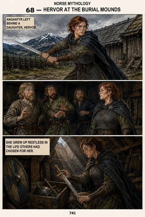 Actual page from the English edition: Hervor at the Burial Mounds · 741