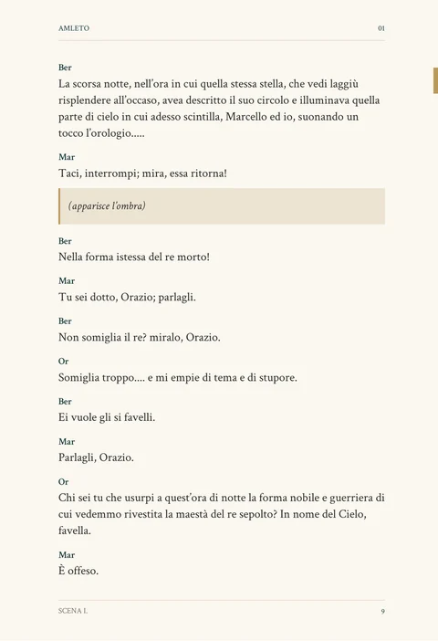 Una pagina di testo dell’edizione illustrata italiana di Amleto