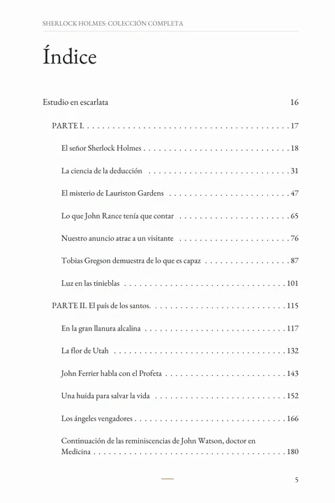 Un vistazo al índice · Página 5. Una muestra de la lectura
